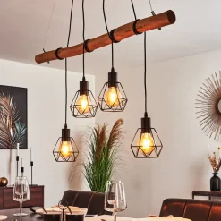 Suspension Seegaard Bois Clair, Noir, 4 Lumieres