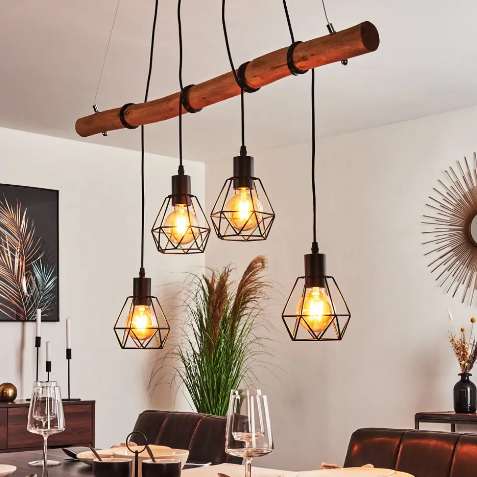 Suspension Seegaard Bois Clair, Noir, 4 Lumieres