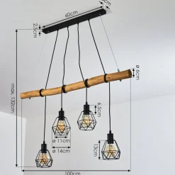 Suspension Seegaard Bois Clair, Noir, 4 Lumieres