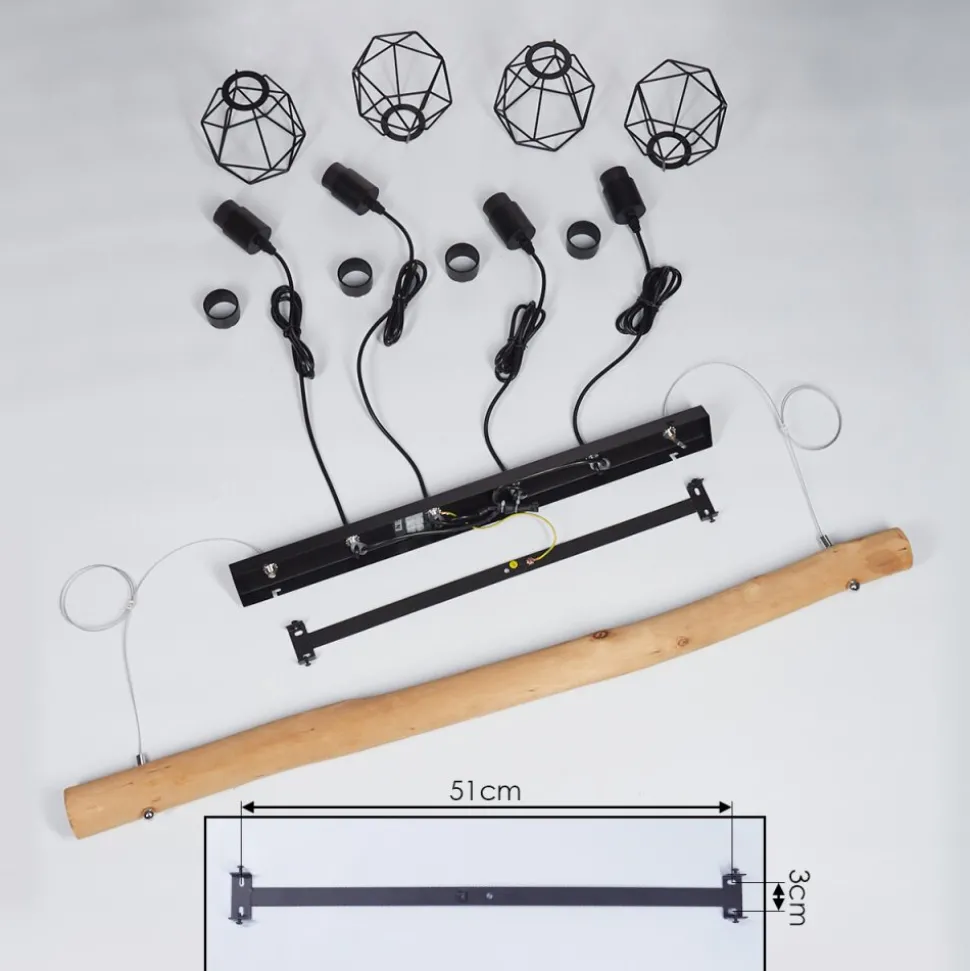 Suspension Seegaard Bois Clair, Noir, 4 Lumieres