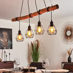 Suspension Seegaard Bois Clair, Noir, 4 Lumieres