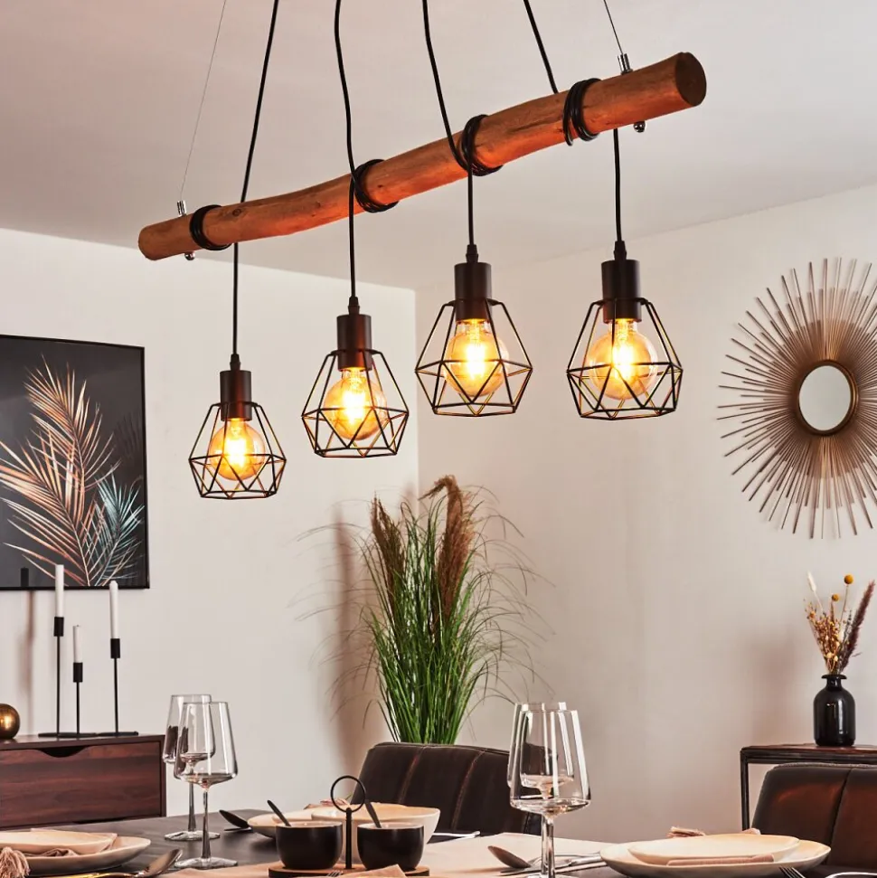 Suspension Seegaard Bois Clair, Noir, 4 Lumieres