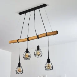 Suspension Seegaard Bois Clair, Noir, 4 Lumieres
