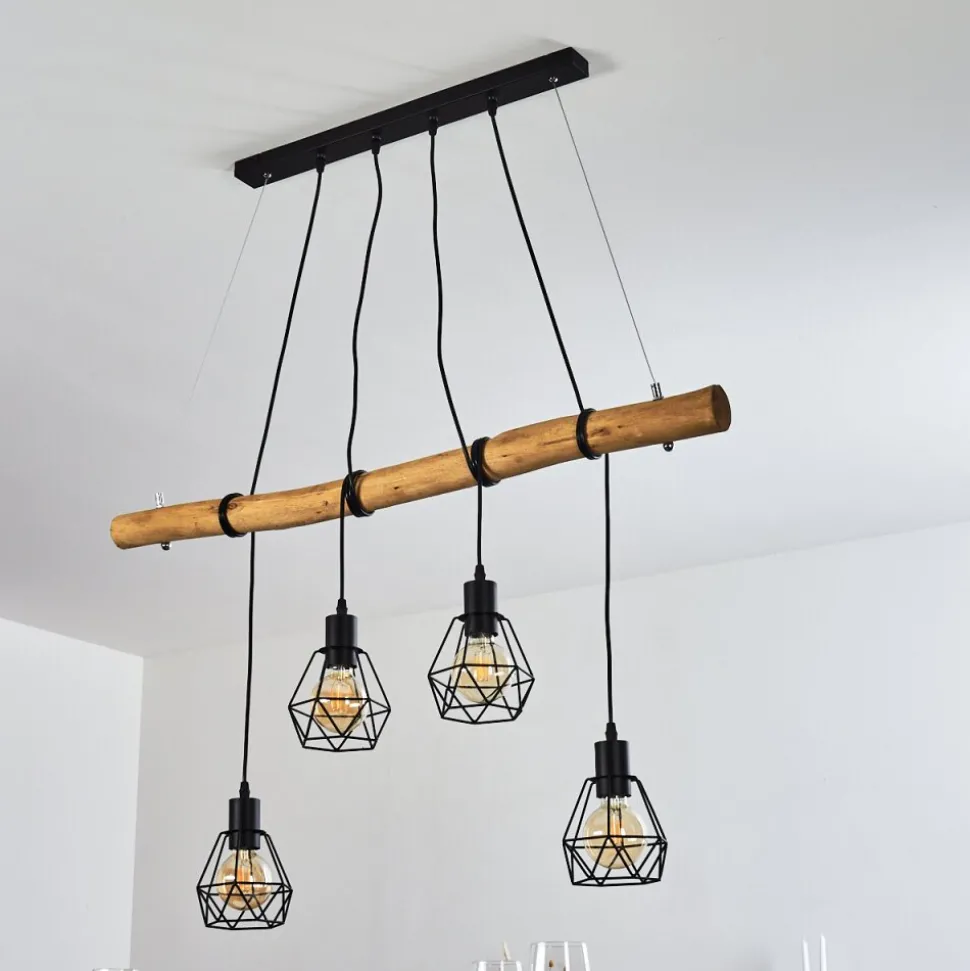 Suspension Seegaard Bois Clair, Noir, 4 Lumieres