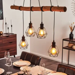 Suspension Seegaard Bois Clair, Noir, 4 Lumieres