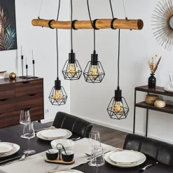 Suspension Seegaard Bois Clair, Noir, 4 Lumieres