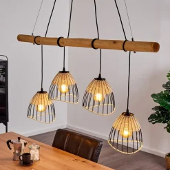 Suspension Shalo Bois Fonce, Noir, 4 Lumieres