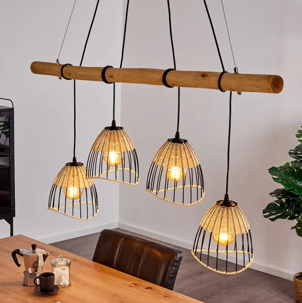 Suspension Shalo Bois Fonce, Noir, 4 Lumieres