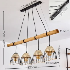 Suspension Shalo Bois Fonce, Noir, 4 Lumieres