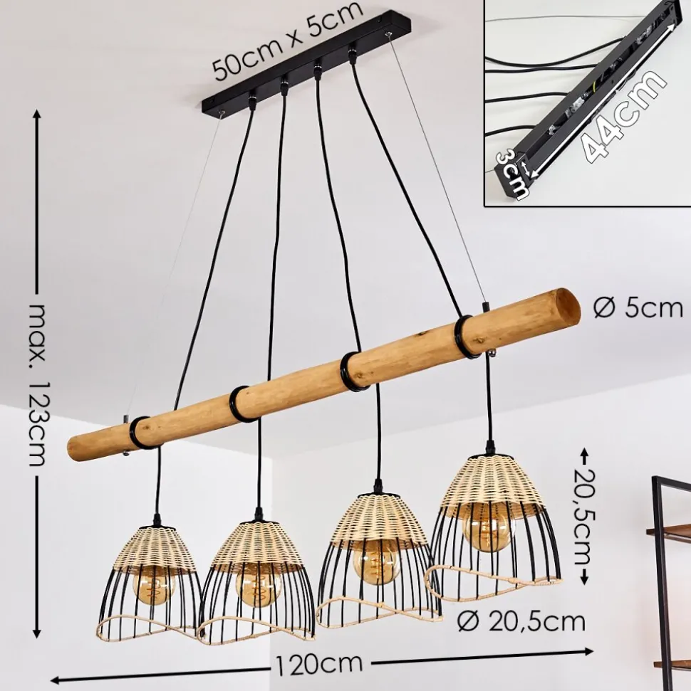 Suspension Shalo Bois Fonce, Noir, 4 Lumieres