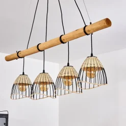 Suspension Shalo Bois Fonce, Noir, 4 Lumieres