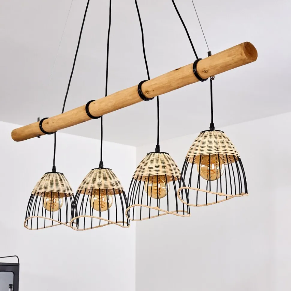 Suspension Shalo Bois Fonce, Noir, 4 Lumieres