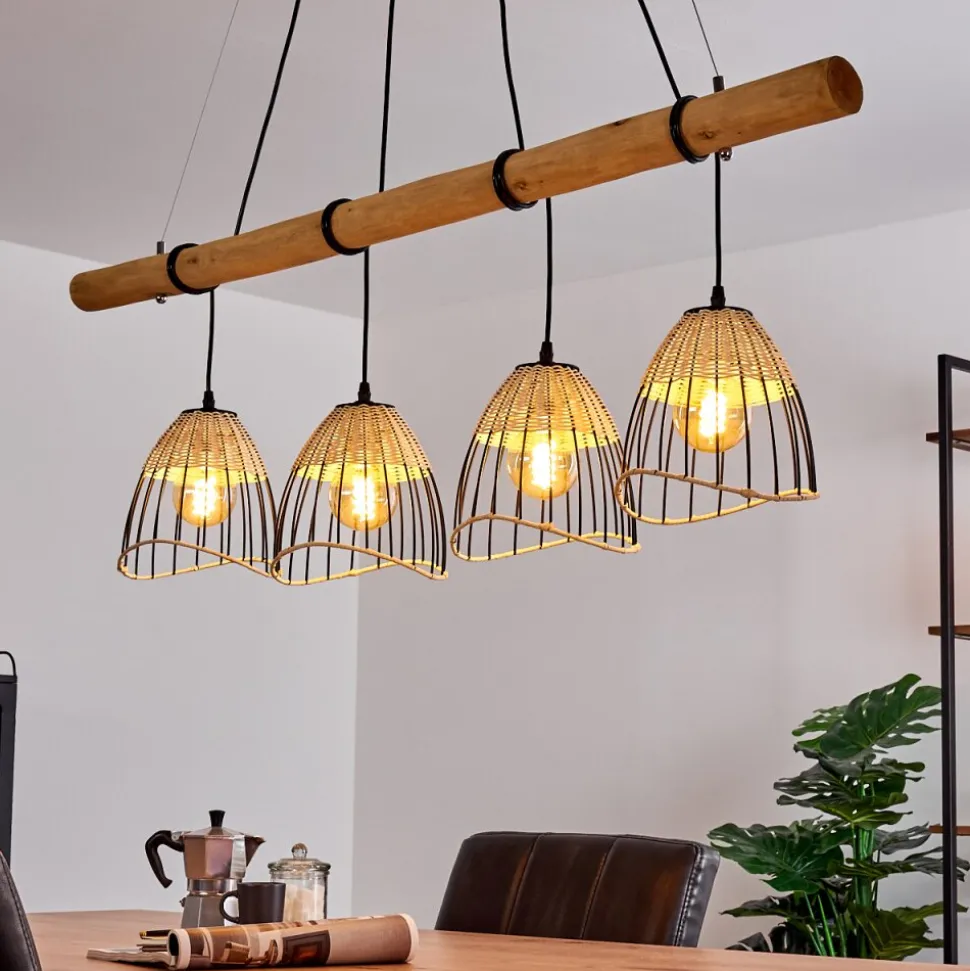 Suspension Shalo Bois Fonce, Noir, 4 Lumieres