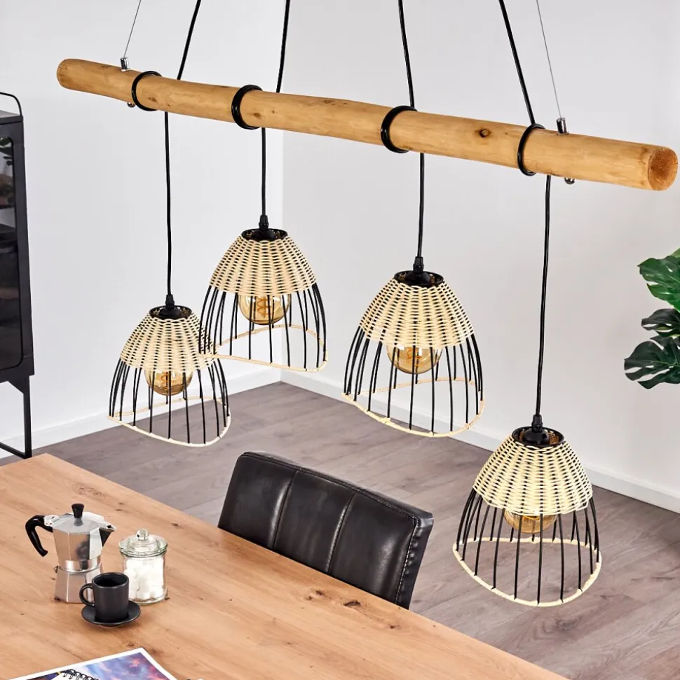 Suspension Shalo Bois Fonce, Noir, 4 Lumieres