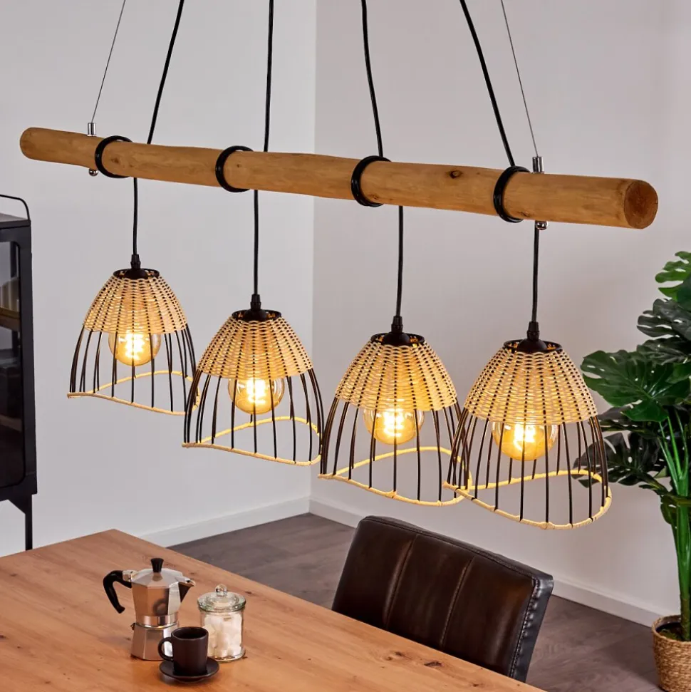 Suspension Shalo Bois Fonce, Noir, 4 Lumieres