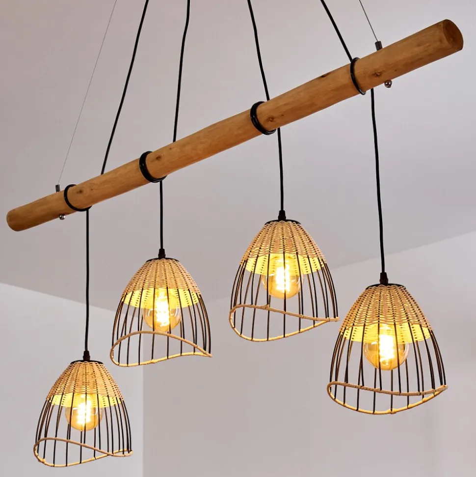 Suspension Shalo Bois Fonce, Noir, 4 Lumieres