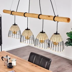 Suspension Shalo Bois Fonce, Noir, 4 Lumieres