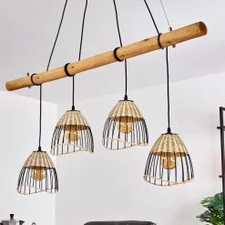Suspension Shalo Bois Fonce, Noir, 4 Lumieres