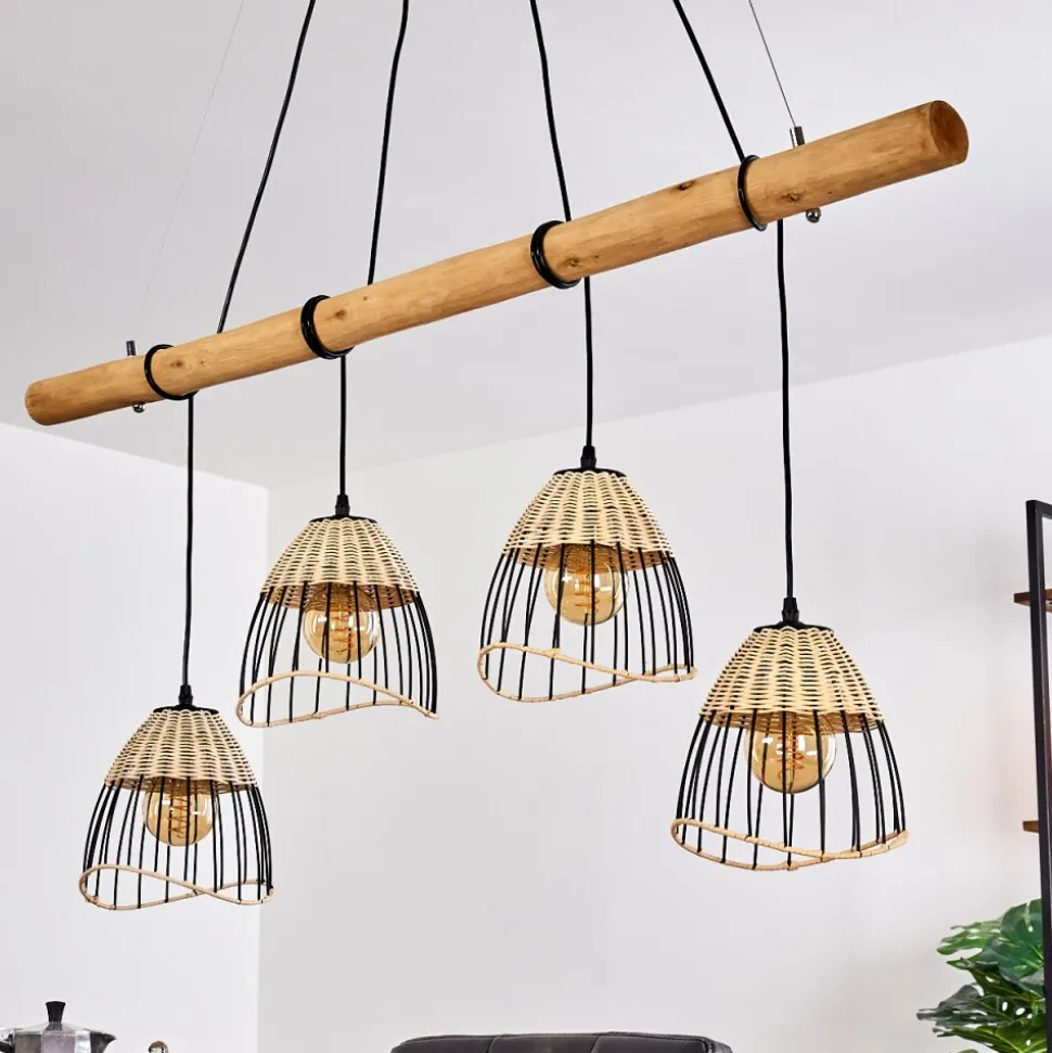 Suspension Shalo Bois Fonce, Noir, 4 Lumieres