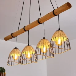 Suspension Shalo Bois Fonce, Noir, 4 Lumieres