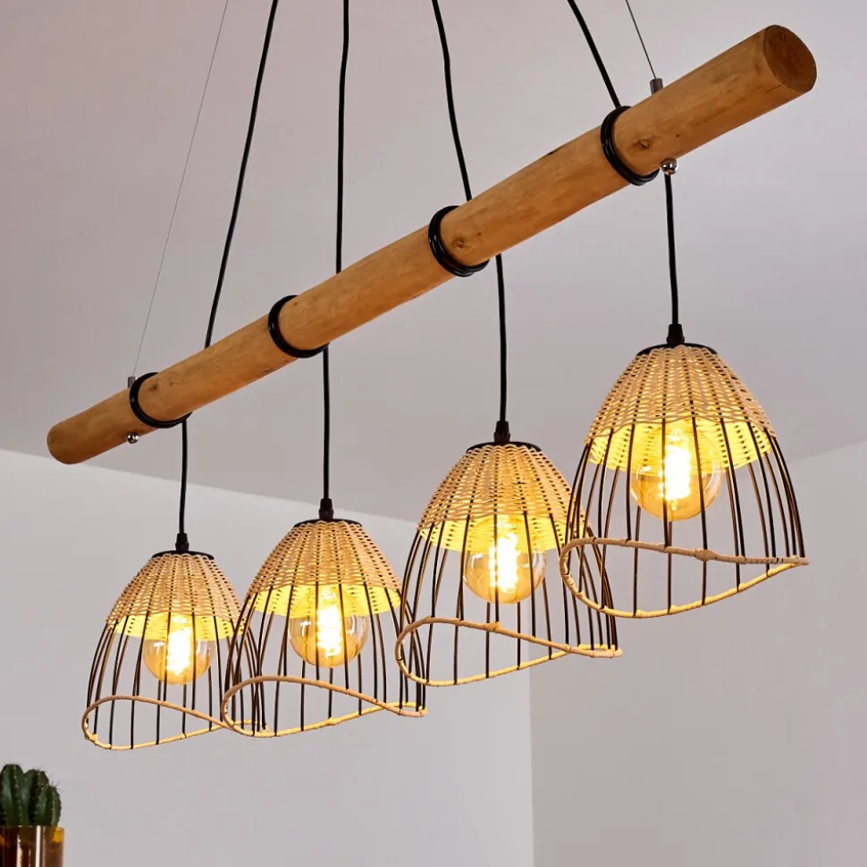 Suspension Shalo Bois Fonce, Noir, 4 Lumieres