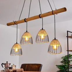 Suspension Shalo Bois Fonce, Noir, 4 Lumieres