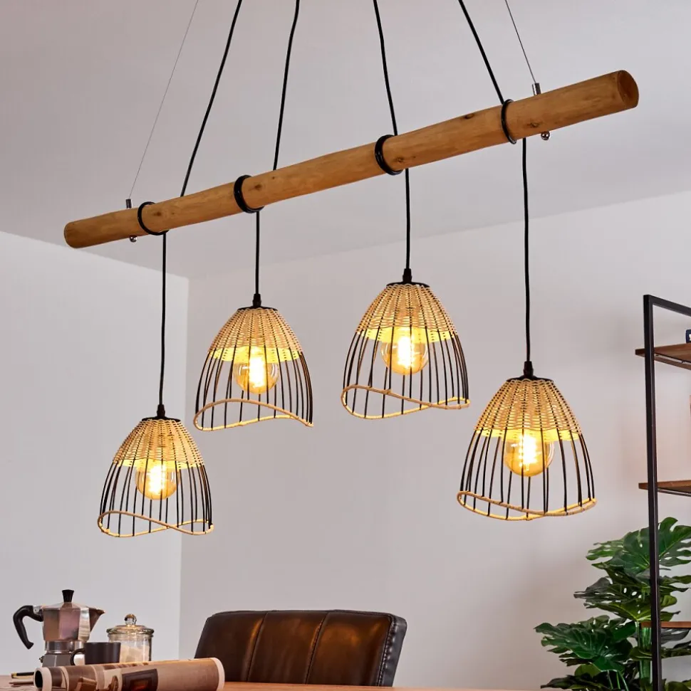 Suspension Shalo Bois Fonce, Noir, 4 Lumieres