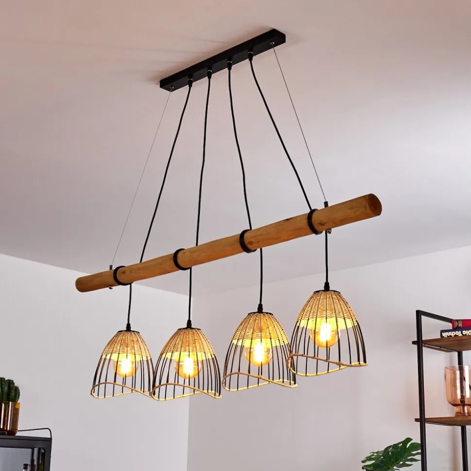 Suspension Shalo Bois Fonce, Noir, 4 Lumieres