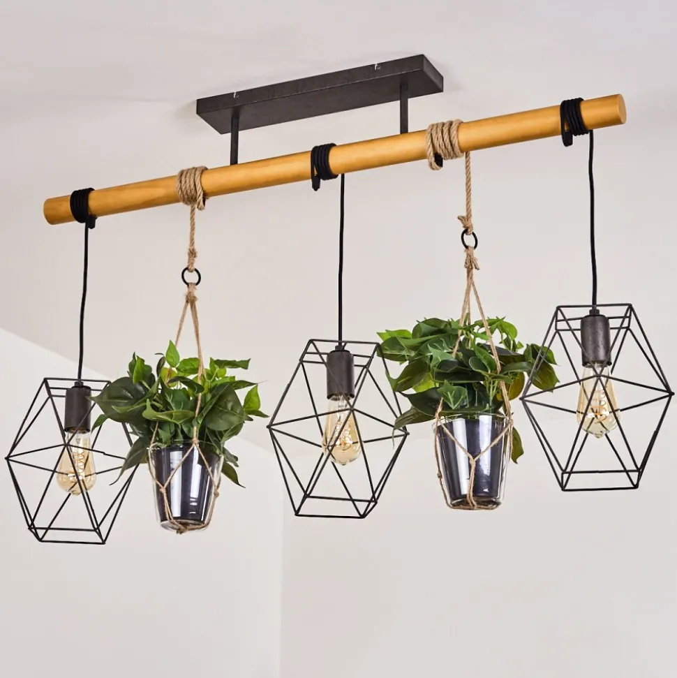 Suspension Taheramo Bois Clair, Noir, 3 Lumieres