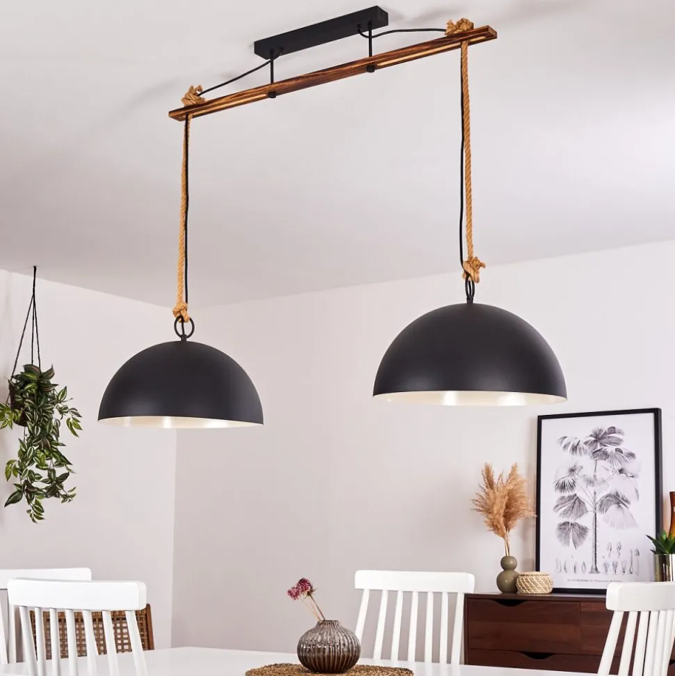 Suspension Teneru Bois Fonce, Noir, 2 Lumieres