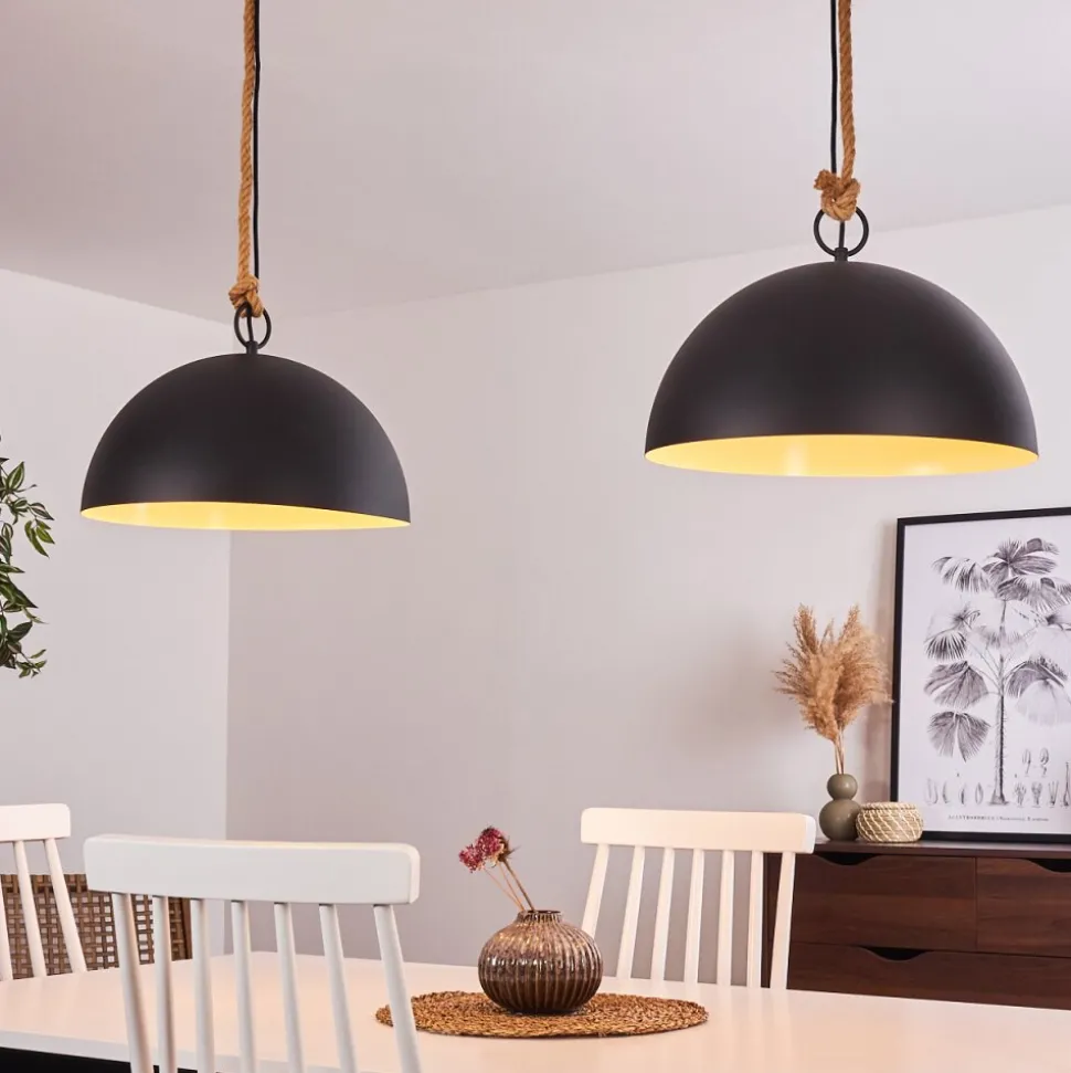 Suspension Teneru Bois Fonce, Noir, 2 Lumieres