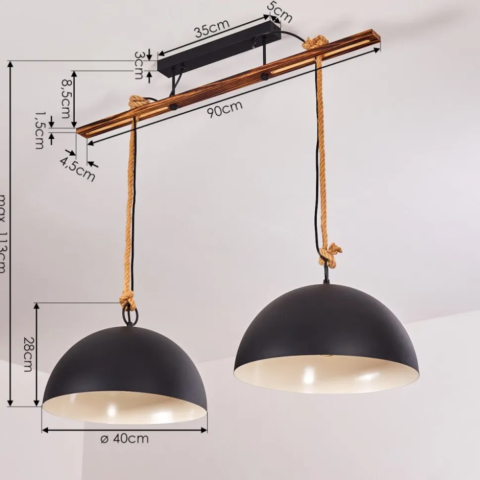 Suspension Teneru Bois Fonce, Noir, 2 Lumieres