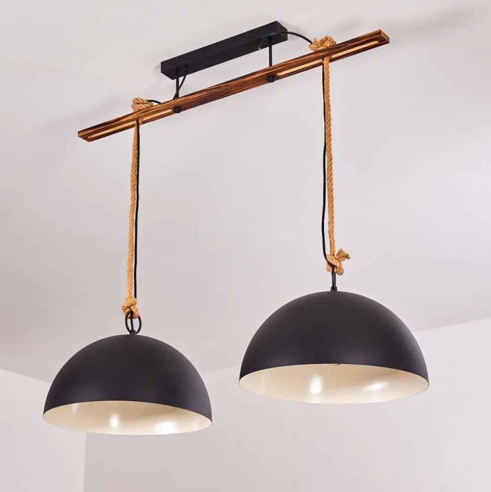 Suspension Teneru Bois Fonce, Noir, 2 Lumieres