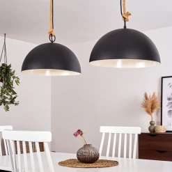 Suspension Teneru Bois Fonce, Noir, 2 Lumieres