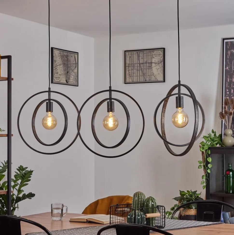 Suspension Tercel Brun Fonce, Nickel Mat, Noir, 3 Lumieres