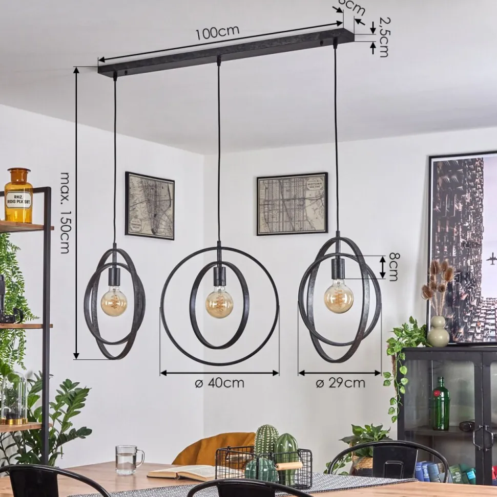 Suspension Tercel Brun Fonce, Nickel Mat, Noir, 3 Lumieres