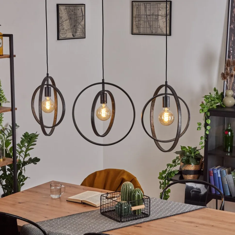 Suspension Tercel Brun Fonce, Nickel Mat, Noir, 3 Lumieres