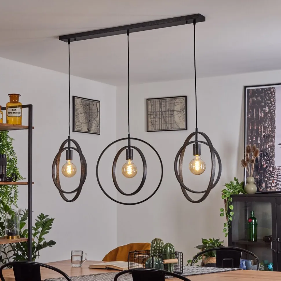 Suspension Tercel Brun Fonce, Nickel Mat, Noir, 3 Lumieres