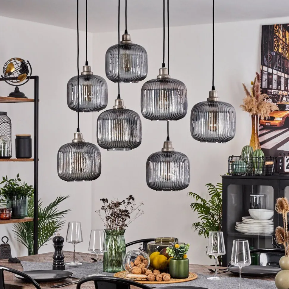 Suspension Toneau Argent Oxyde, 7 Lumieres
