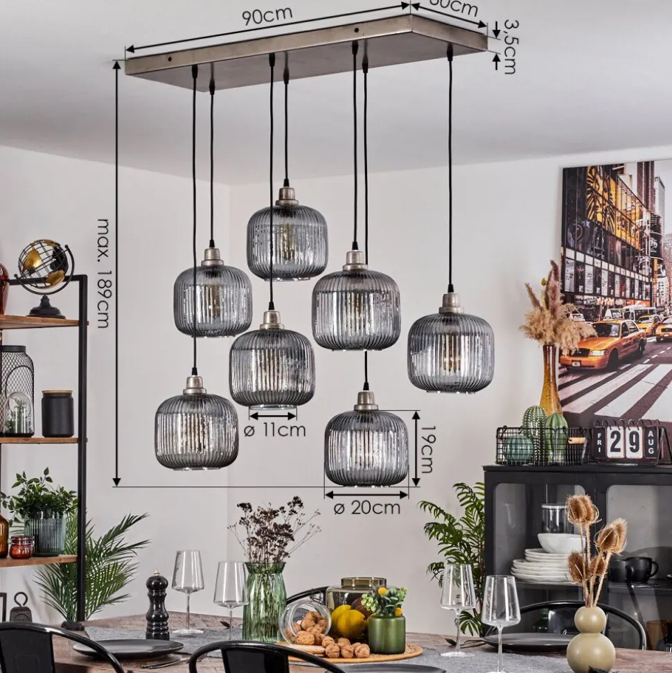Suspension Toneau Argent Oxyde, 7 Lumieres