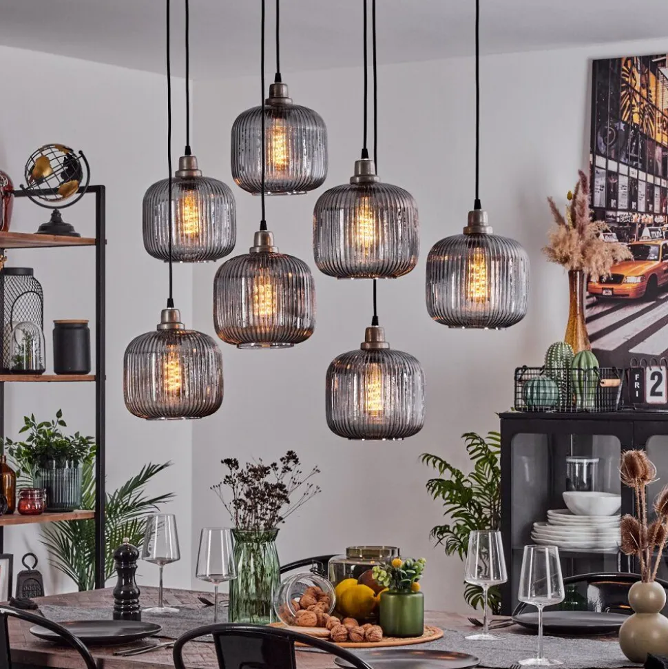 Suspension Toneau Argent Oxyde, 7 Lumieres