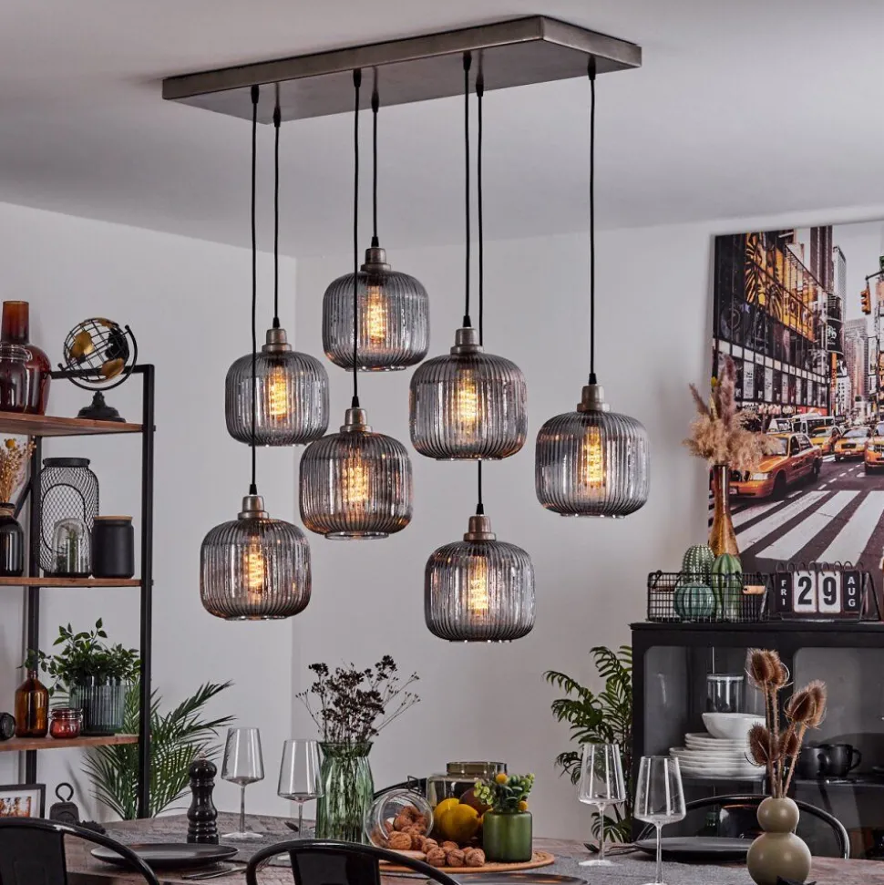 Suspension Toneau Argent Oxyde, 7 Lumieres