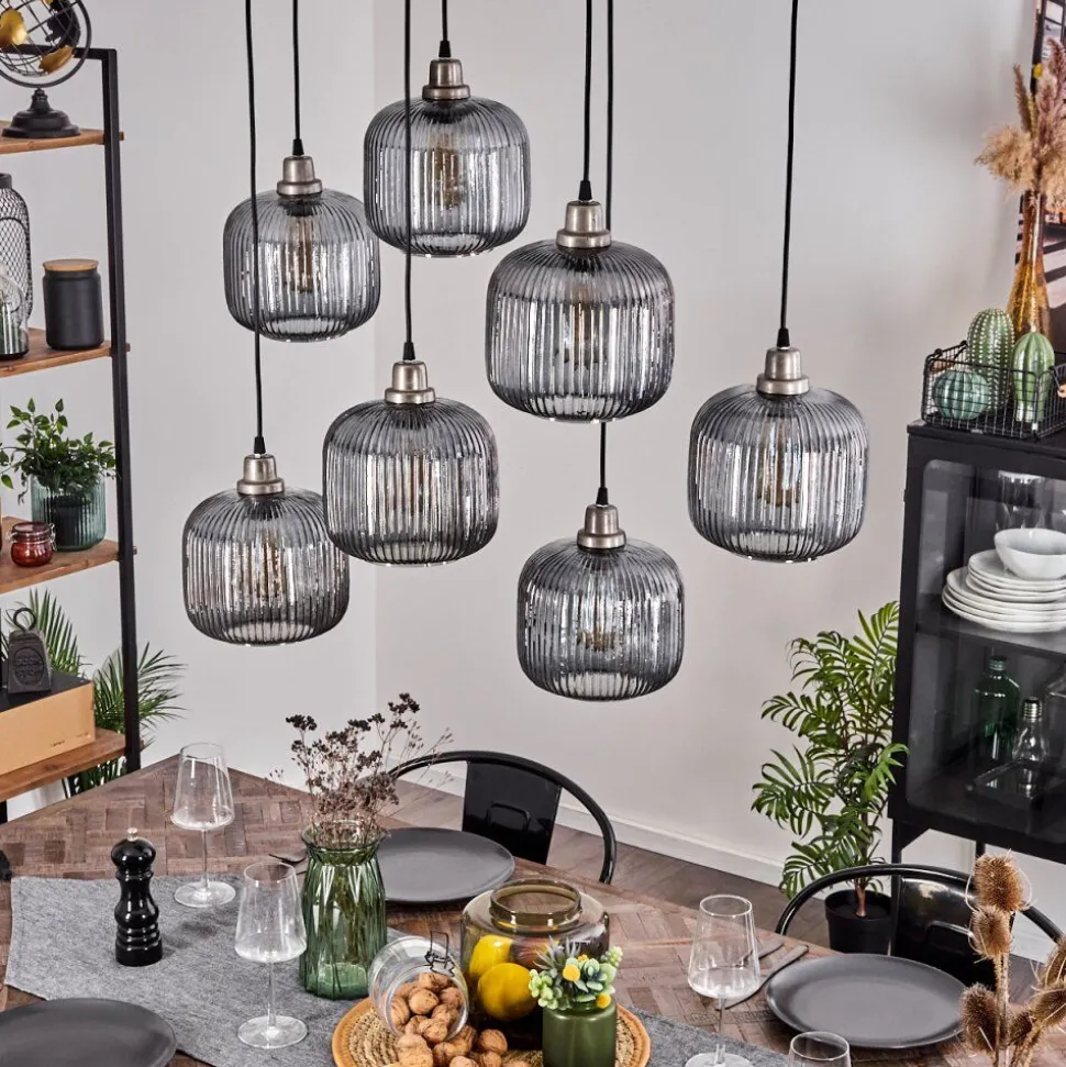 Suspension Toneau Argent Oxyde, 7 Lumieres
