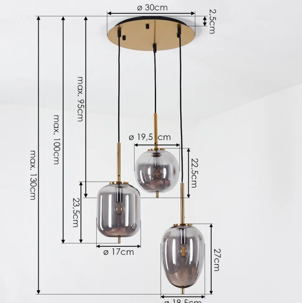 Suspension Verbania Laiton, 3 Lumieres