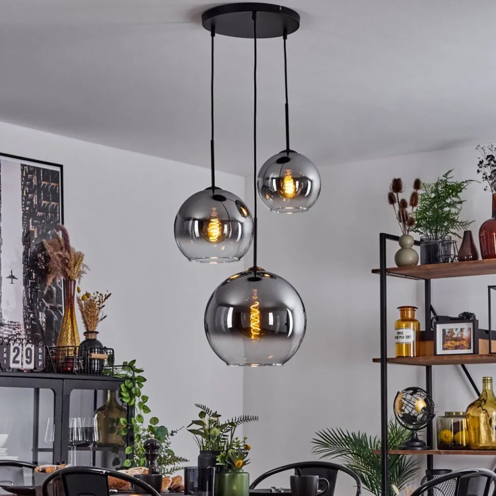 Suspension Verre 20 Cm, 25 Cm, 30Cm Koyoto Clair, Fume, 3 Lumieres