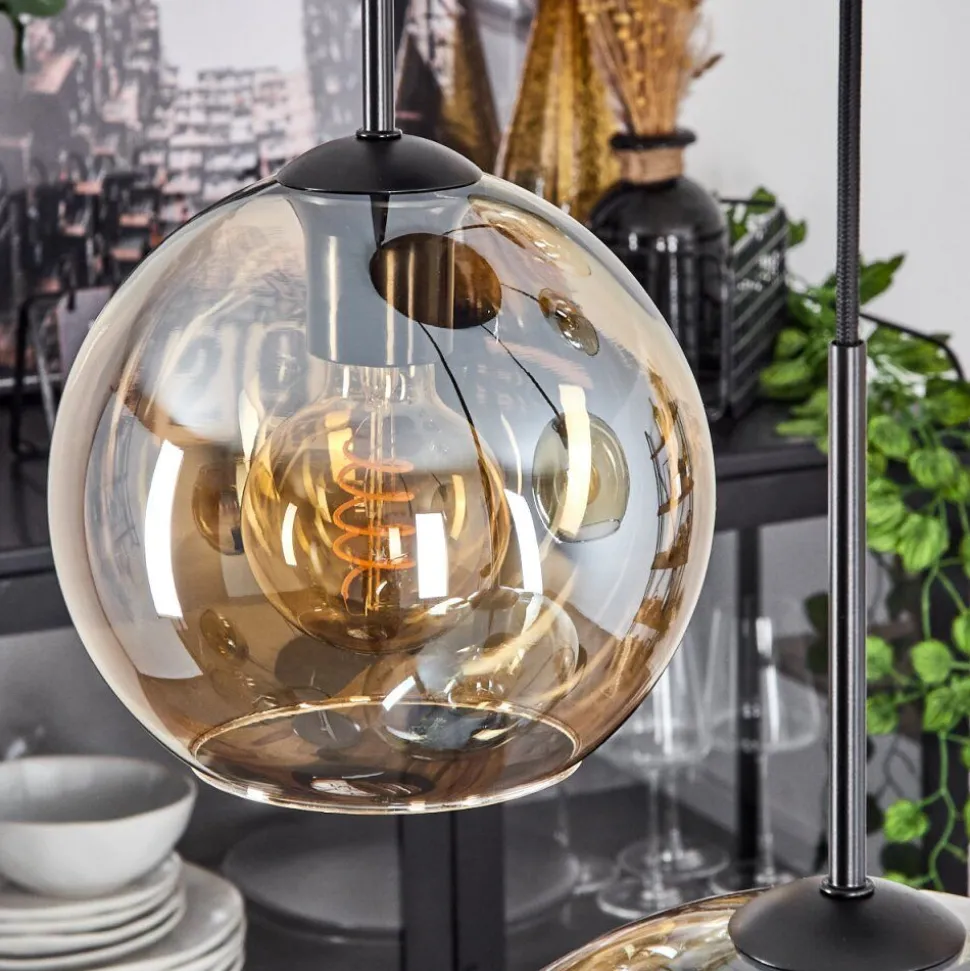 Suspension Verre 15 Cm, 20 Cm, 25 Cm, 30Cm Koyoto Ambre, 5 Lumieres