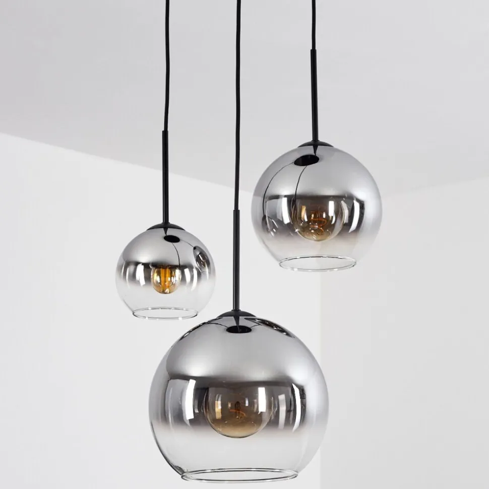 Suspension Verre 15 Cm, 20 Cm, 25 Cm Koyoto Clair, Fume, 3 Lumieres