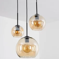 Suspension Verre 15 Cm, 20 Cm, 25 Cm Koyoto Ambre, 3 Lumieres