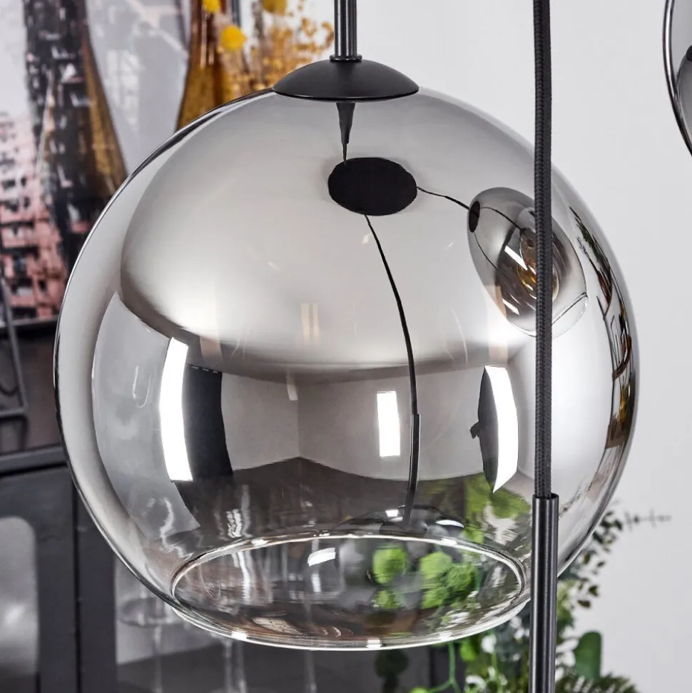Suspension Verre 20 Cm, 25 Cm, 30Cm Koyoto Chrome, Clair, Fume, 3 Lumieres