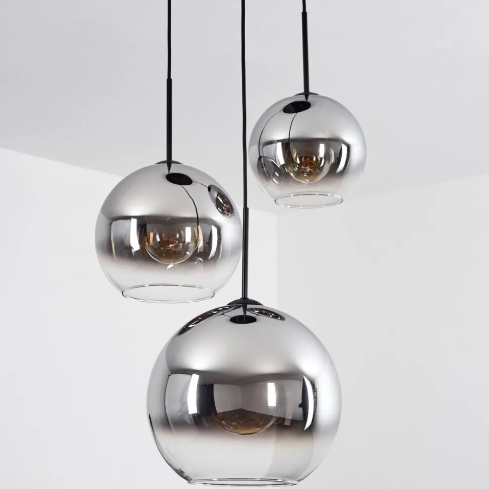 Suspension Verre 20 Cm, 25 Cm, 30Cm Koyoto Chrome, Clair, Fume, 3 Lumieres
